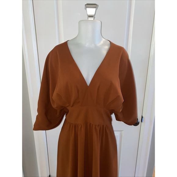 Alexia Admor August Draped Fit & Flare Midi Burnt‎ Rust Dress Size 12 - Picture 3 of 14